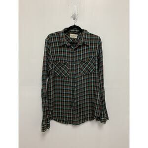 Denim Supply Ralph Lauren Flannel Shirt Men XL Green Plaid Button Up Pockets